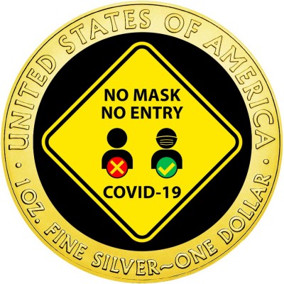 USA NO MASK NO ENTRY COVID-19 series CORONAVIRUS American Silver Eagle 2020 Walking Liberty $1 Silver coin Gold plated 1 oz